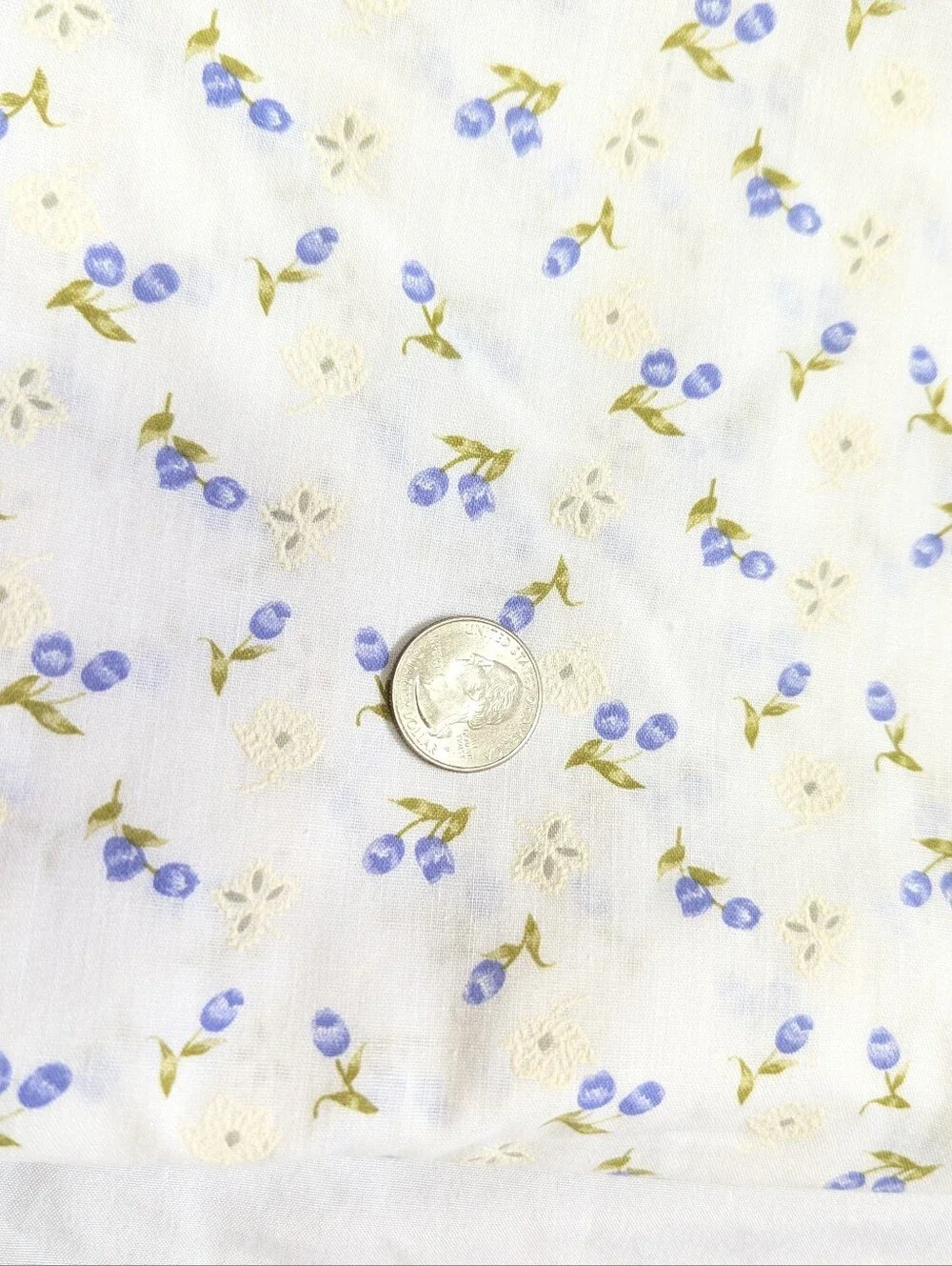 Blue Bell Textured Painted Floral Vintage Fabric Remnant 44